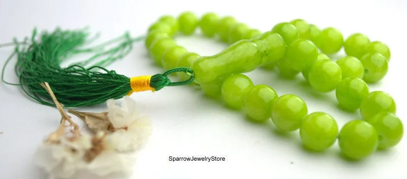 Chrysoprase mala bead bracelet Natural green chrysoprase knotted Mala Gift with meaning Worry Beads 27 or 33 Beads Christmas gift idea