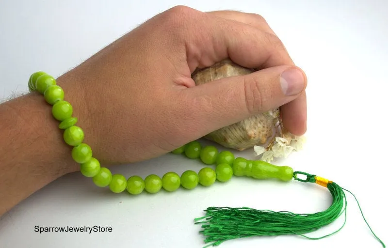 Chrysoprase mala bead bracelet Natural green chrysoprase knotted Mala Gift with meaning Worry Beads 27 or 33 Beads Christmas gift idea