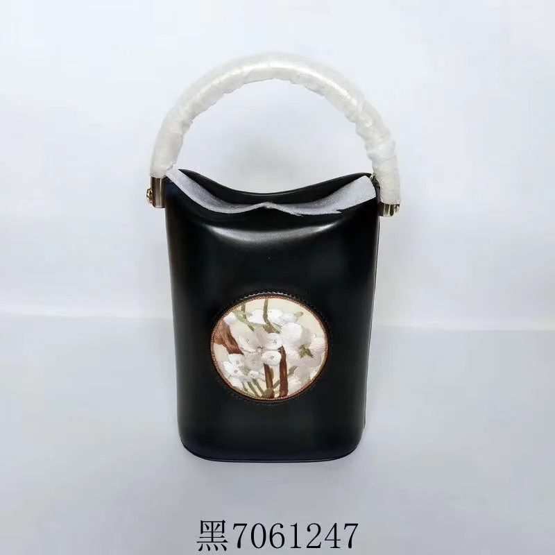 Classic hand su embroidery metal cowhide bag mini bucket pail shoulderbag handbag