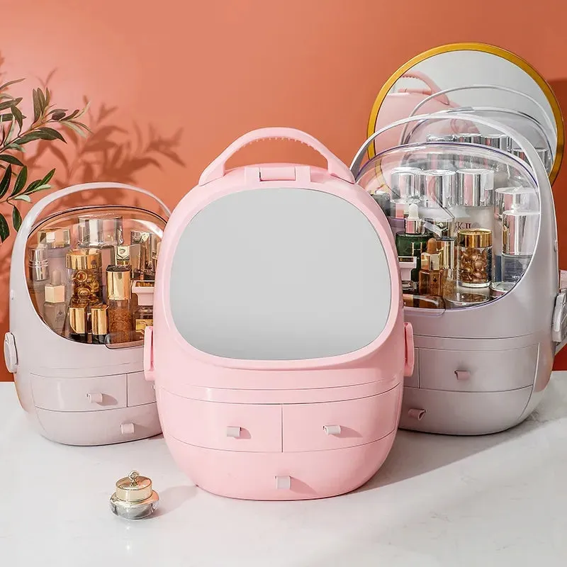 COSMETIC ORGANIZER WITH LED LIGHT MIRROR