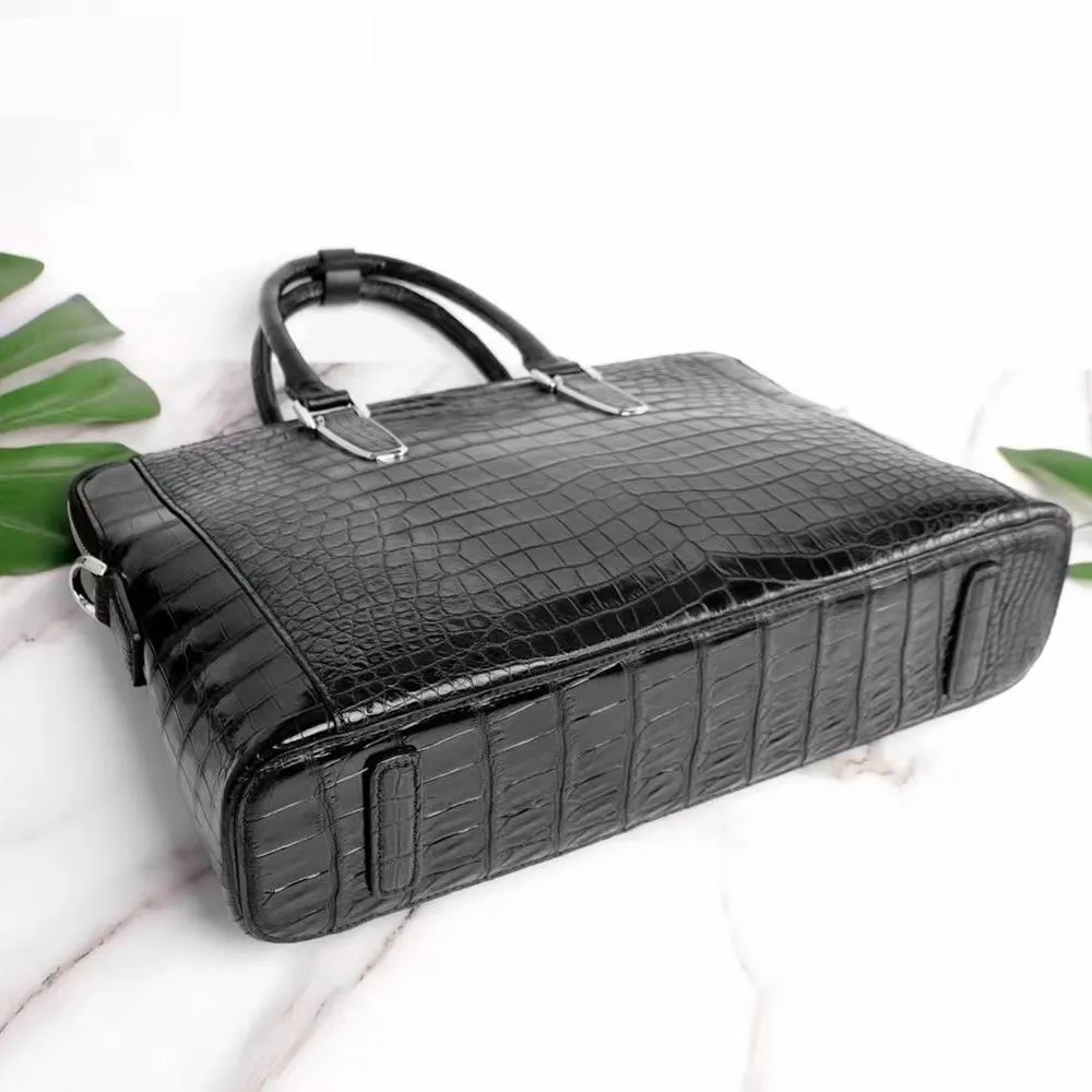 Crocodile Skin Leather Business Laptop Briefcase Bag Black