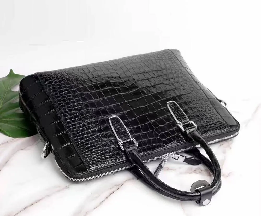 Crocodile Skin Leather Business Laptop Briefcase Bag Black