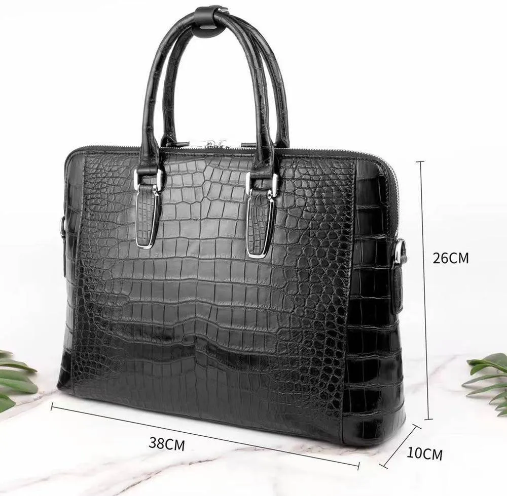 Crocodile Skin Leather Business Laptop Briefcase Bag Black