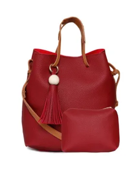 DressBerry Red Textured Bucket Bag