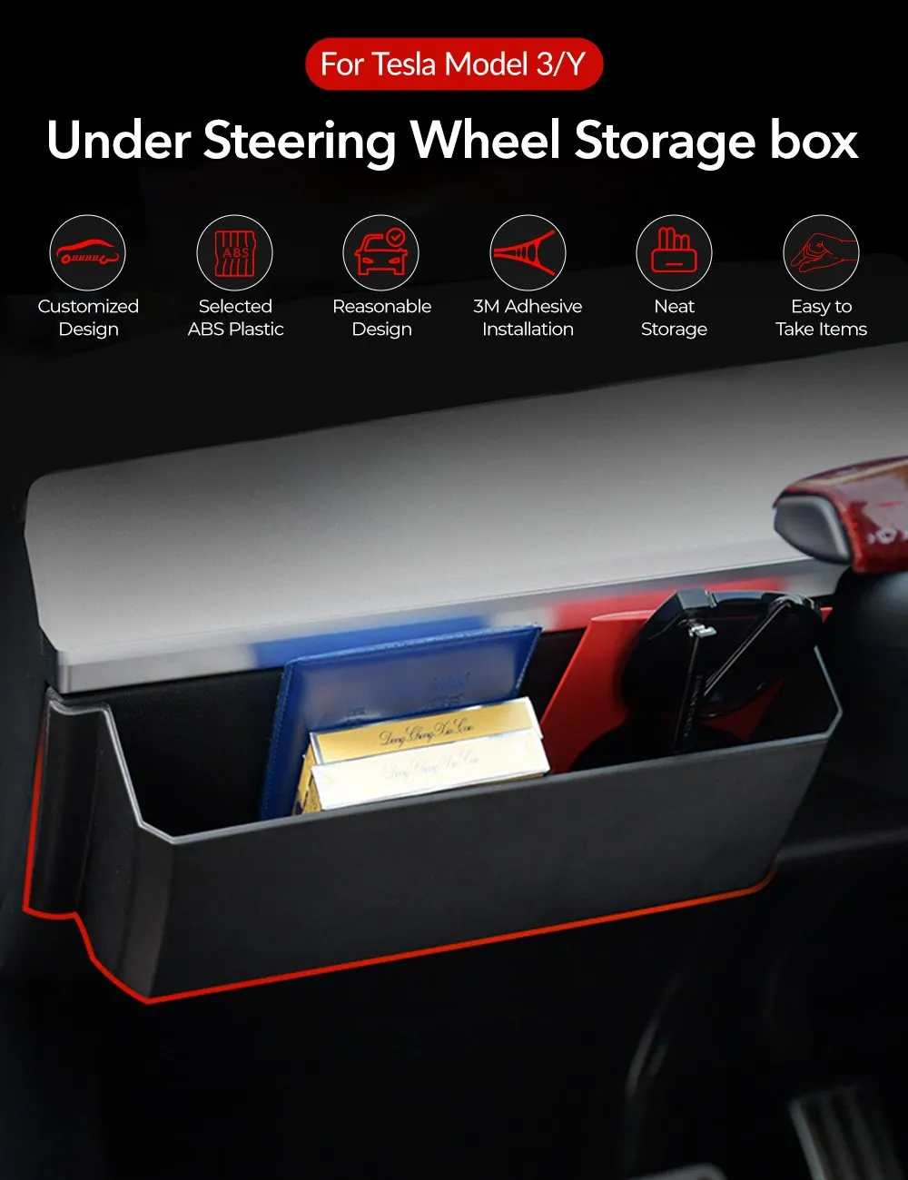 Driver Side Dash Panel Storage Box for Tesla Model Y/3