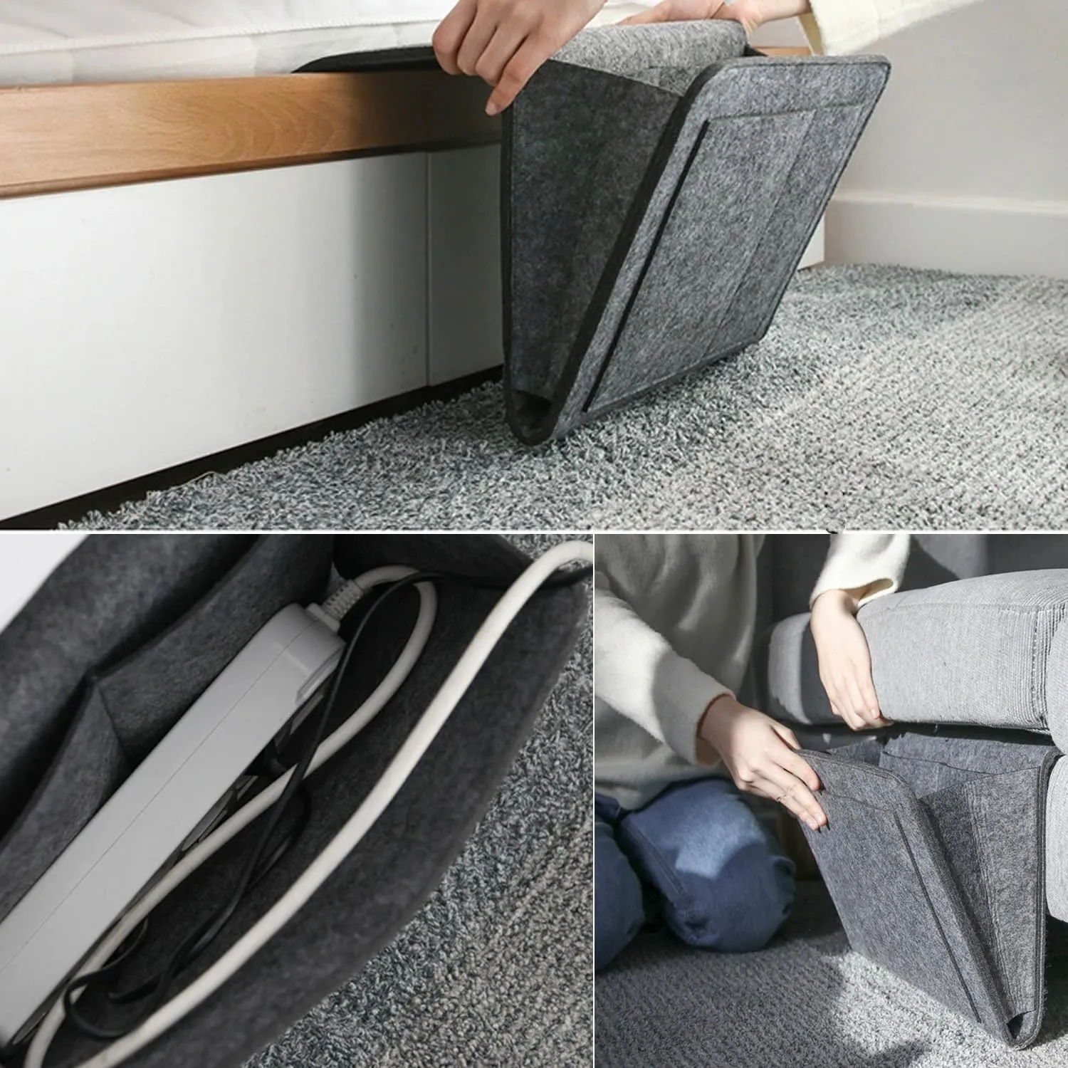 Durable Felt Bedside Caddy with Multiple Pockets, Dark Grey