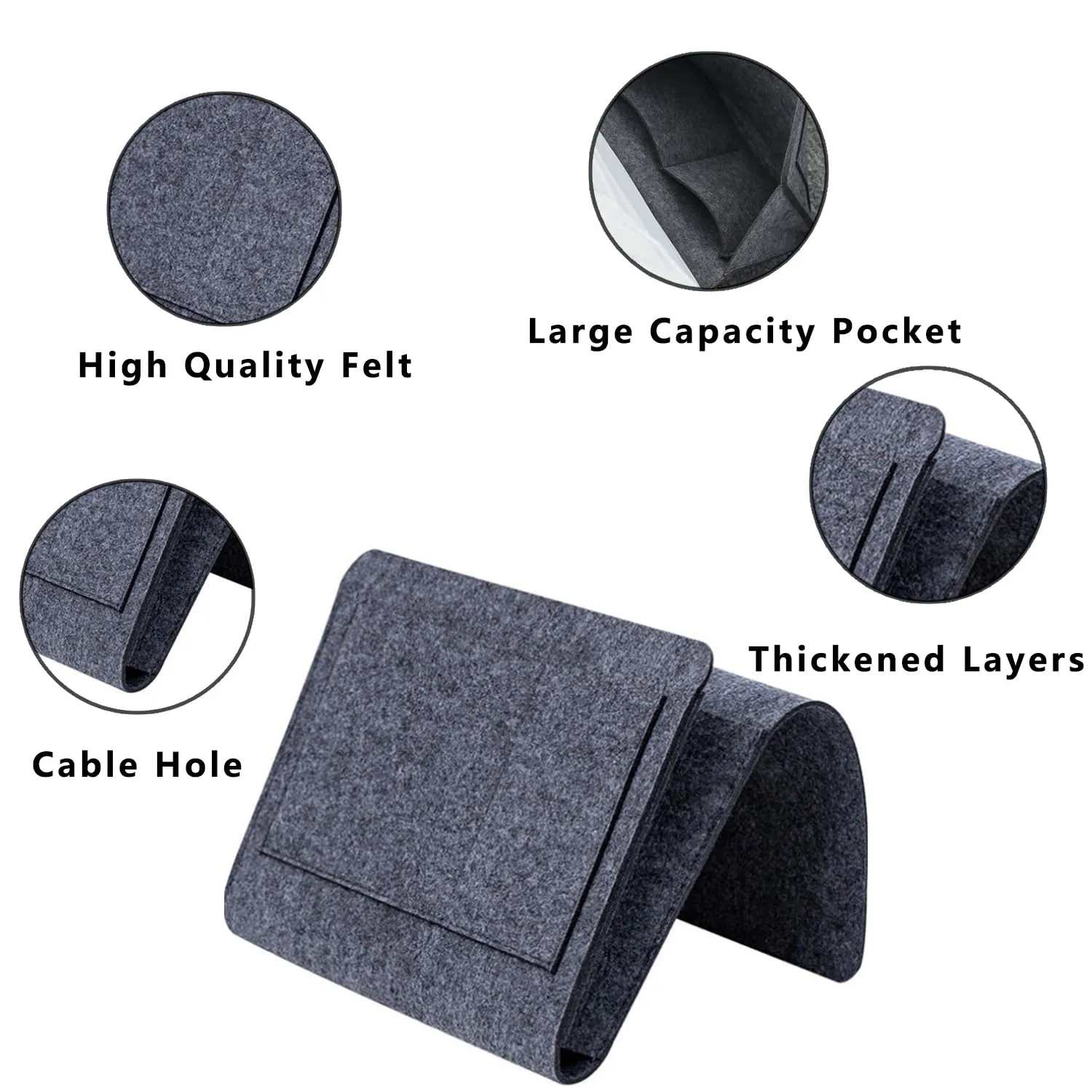 Durable Felt Bedside Caddy with Multiple Pockets, Dark Grey