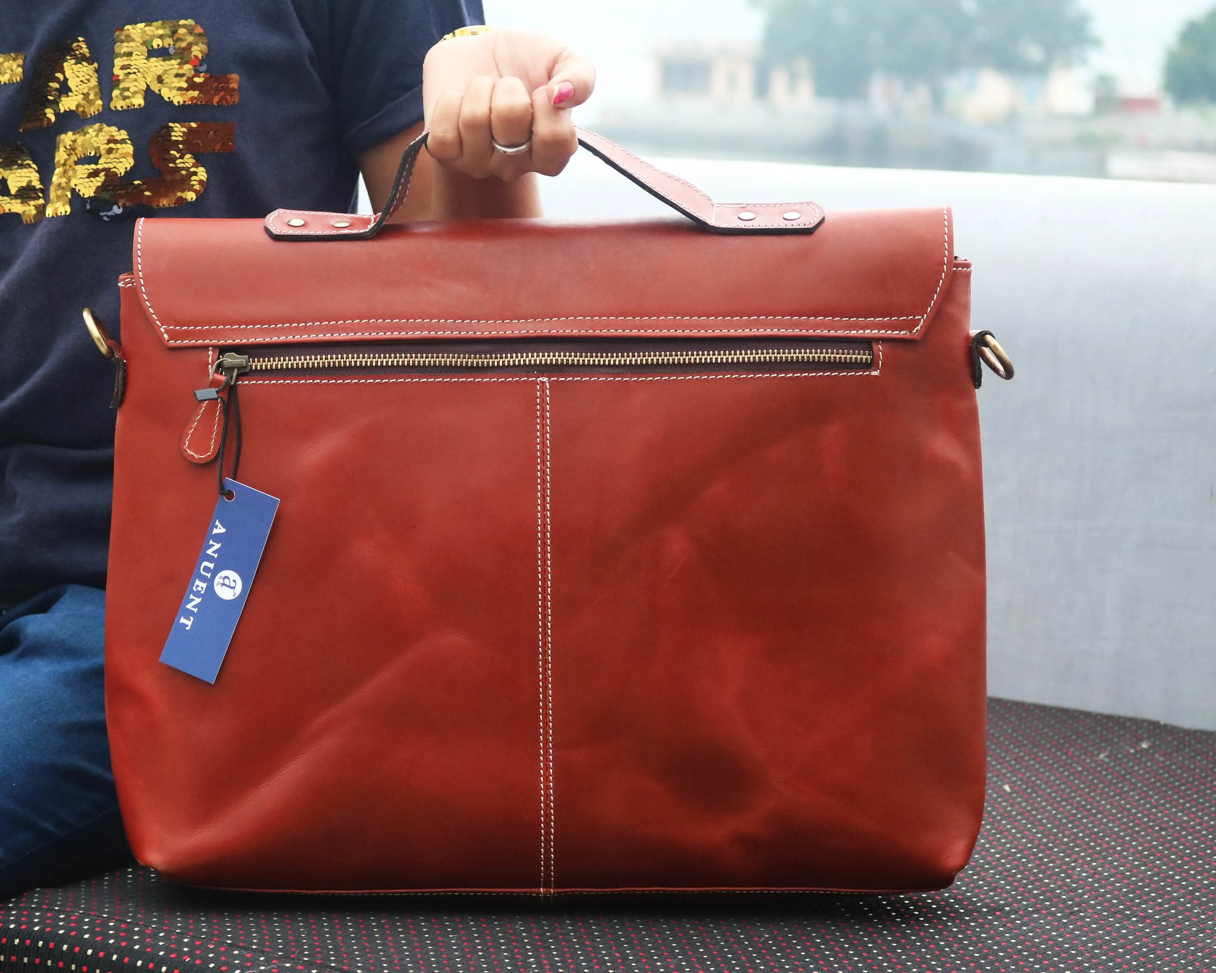 Dynamic Orange Buffalo Leather Laptop Messenger Satchel