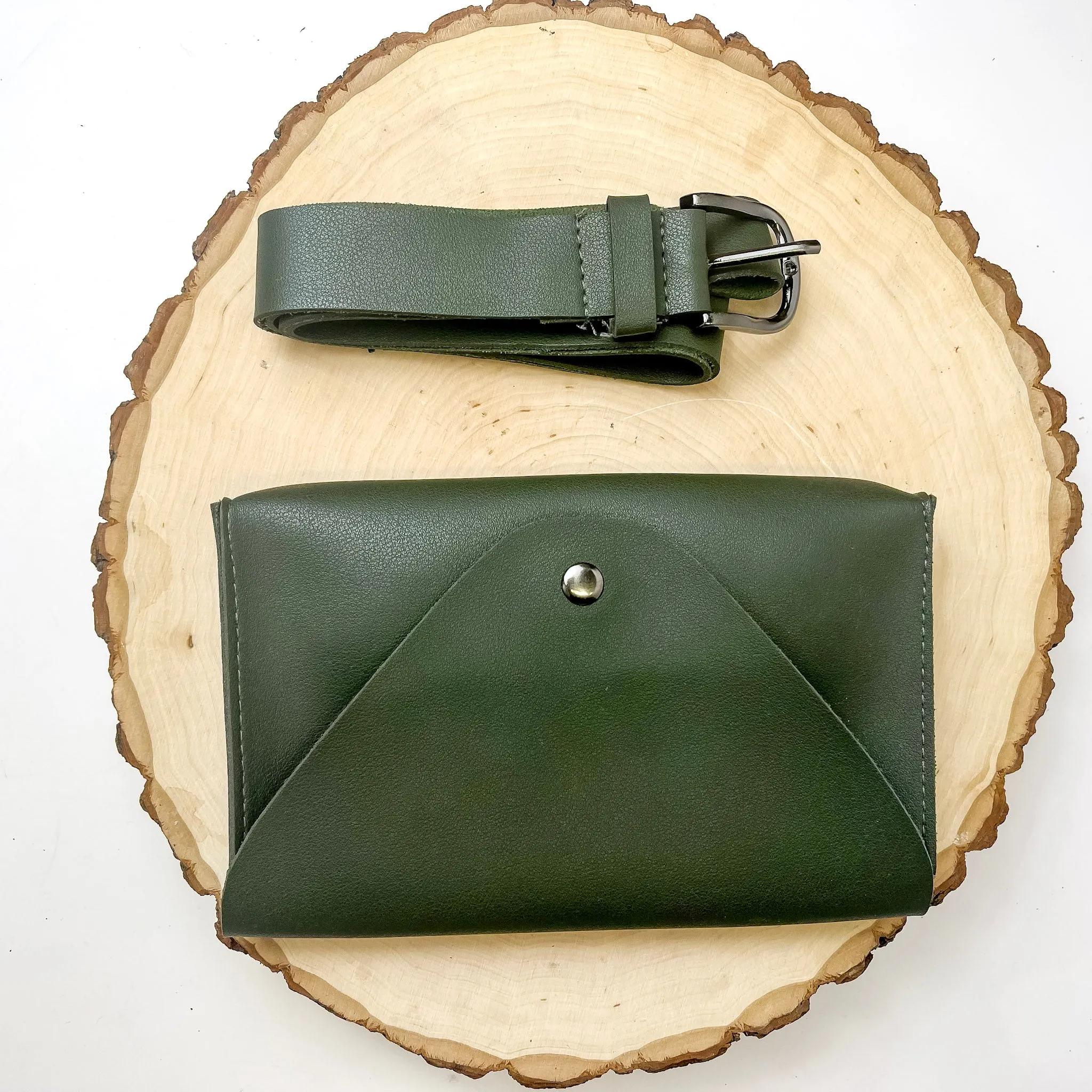 Envelope Faux Leather Fanny Pack in Olive Green