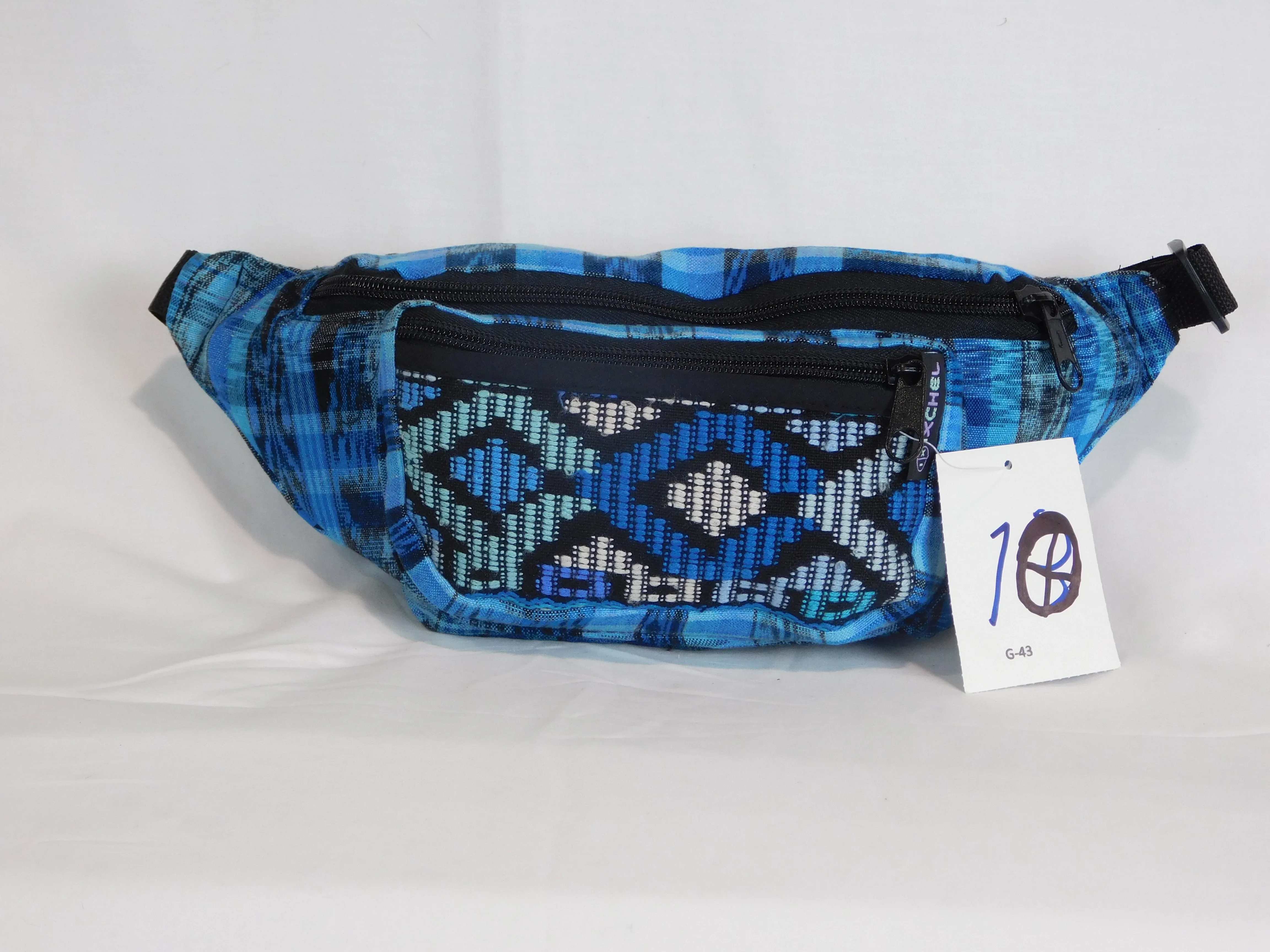 Extra large 3 pocket waist pack in hand woven cotton.