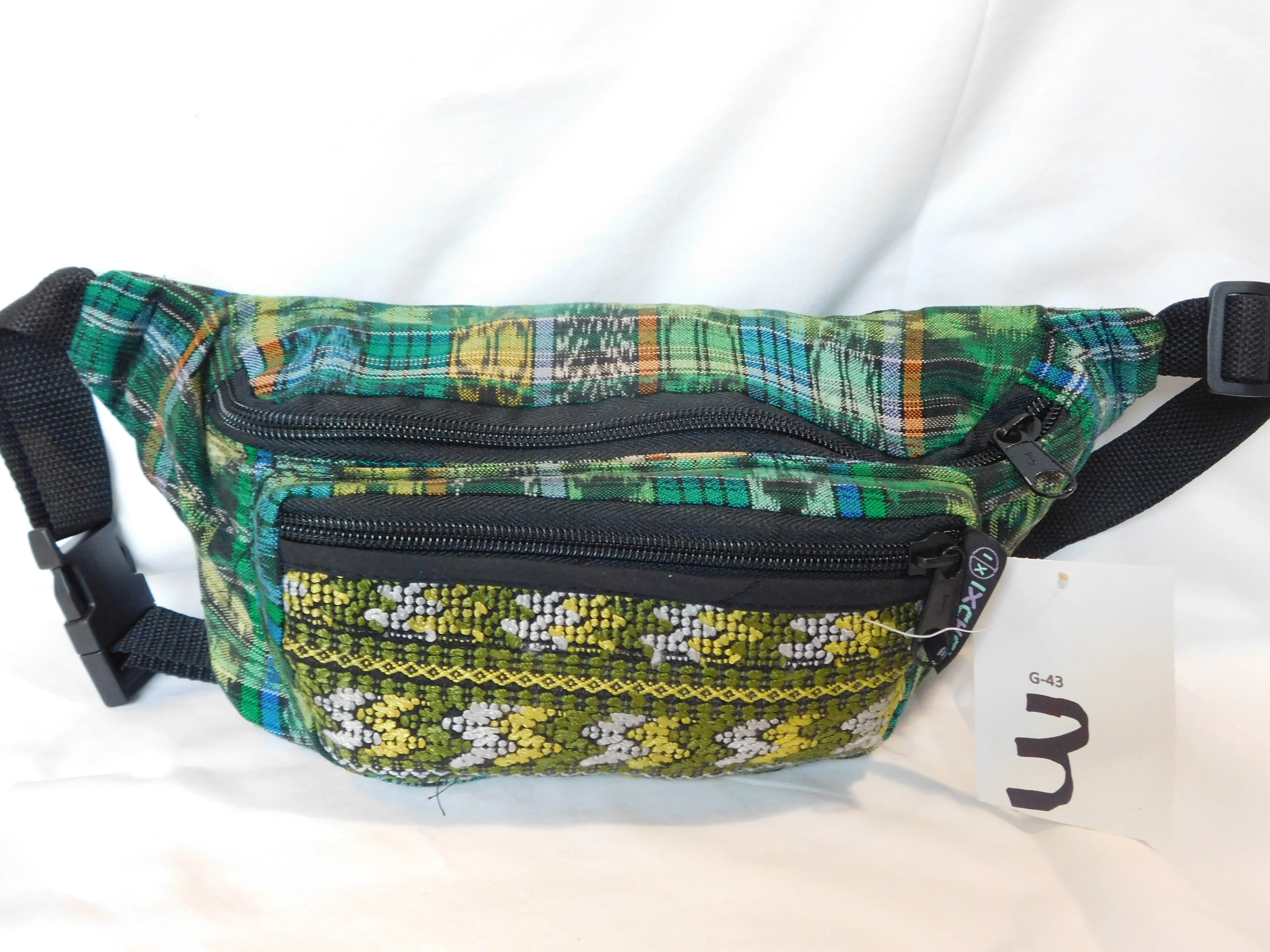 Extra large 3 pocket waist pack in hand woven cotton.