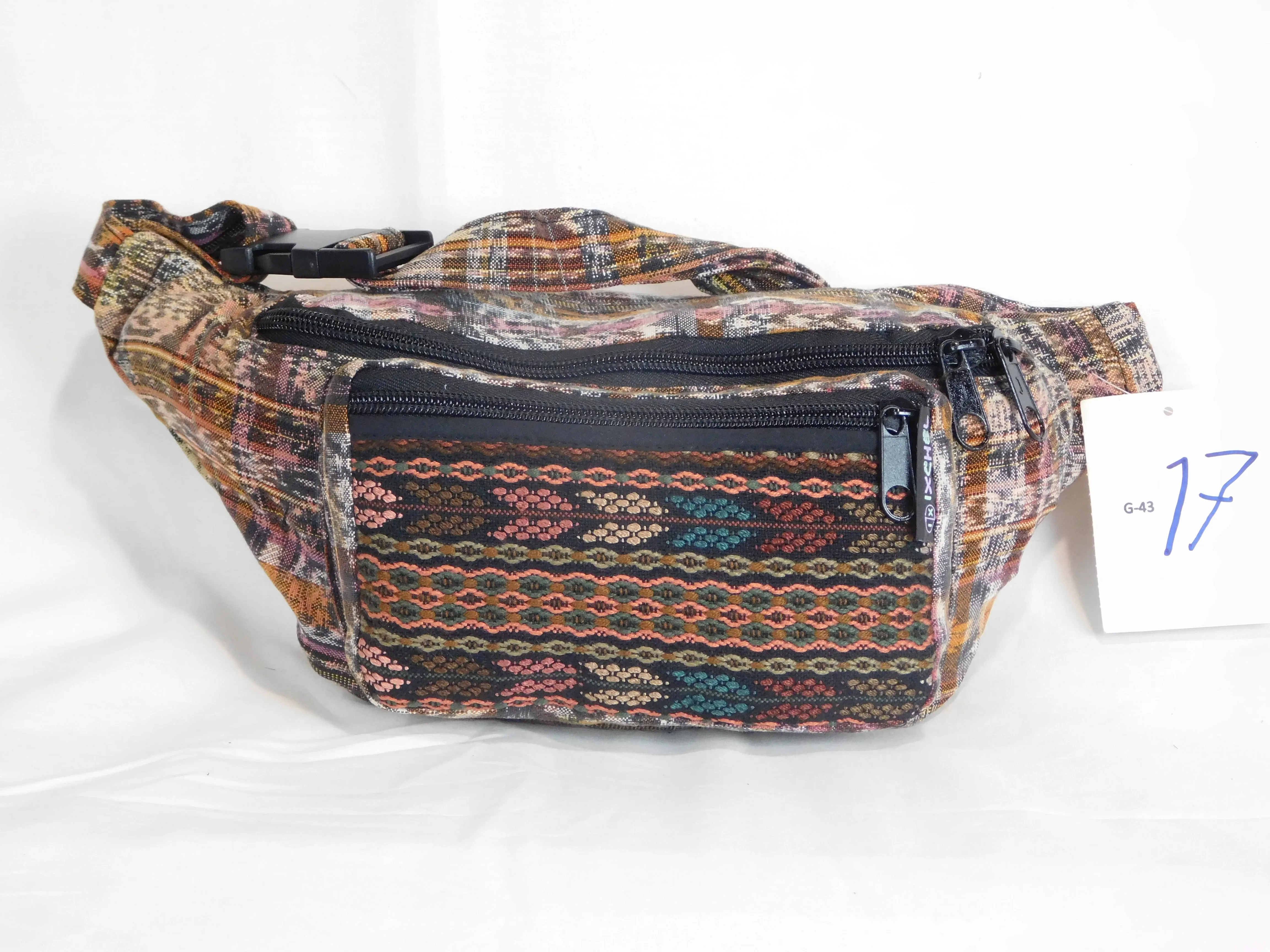 Extra large 3 pocket waist pack in hand woven cotton.