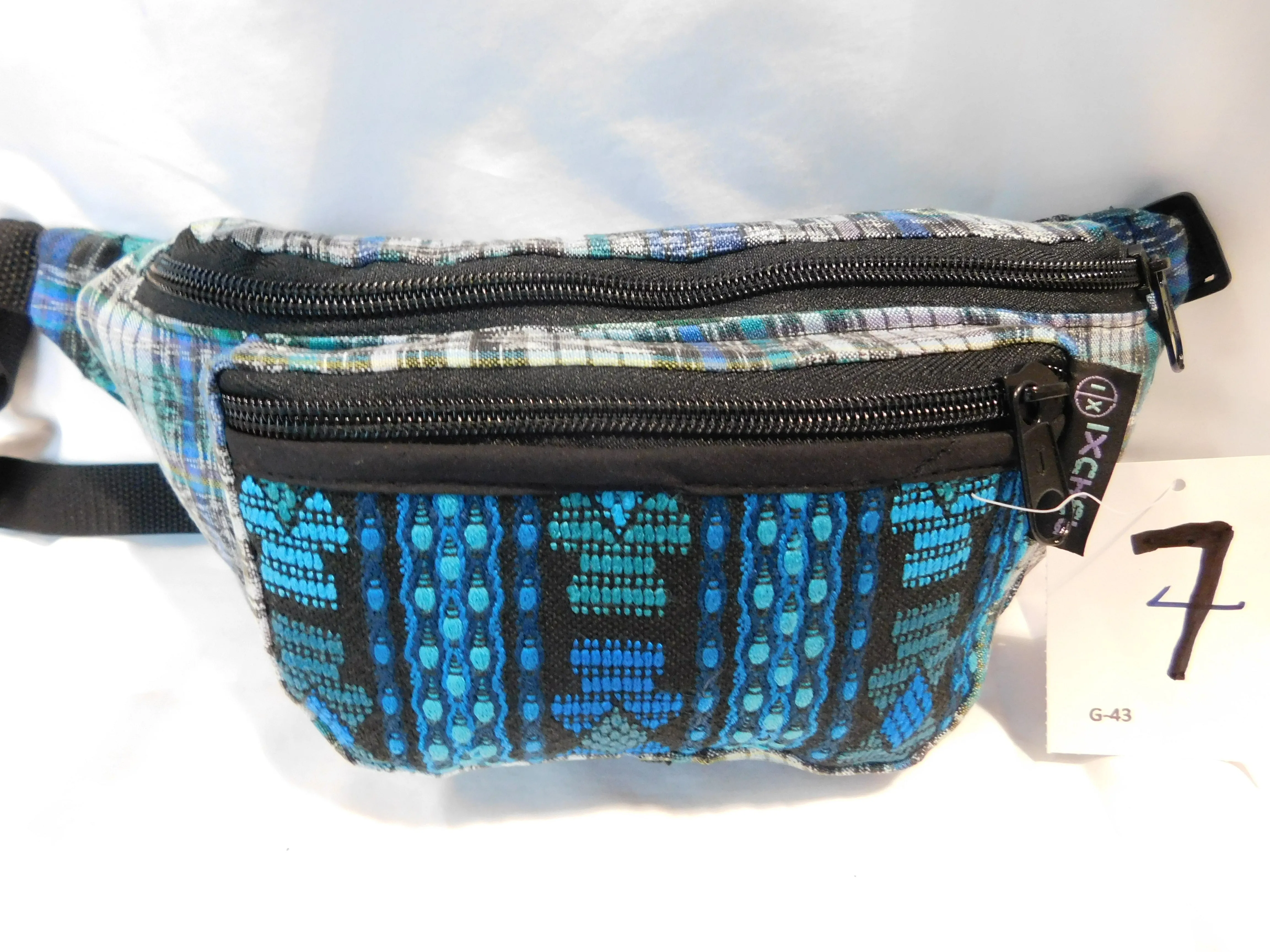 Extra large 3 pocket waist pack in hand woven cotton.