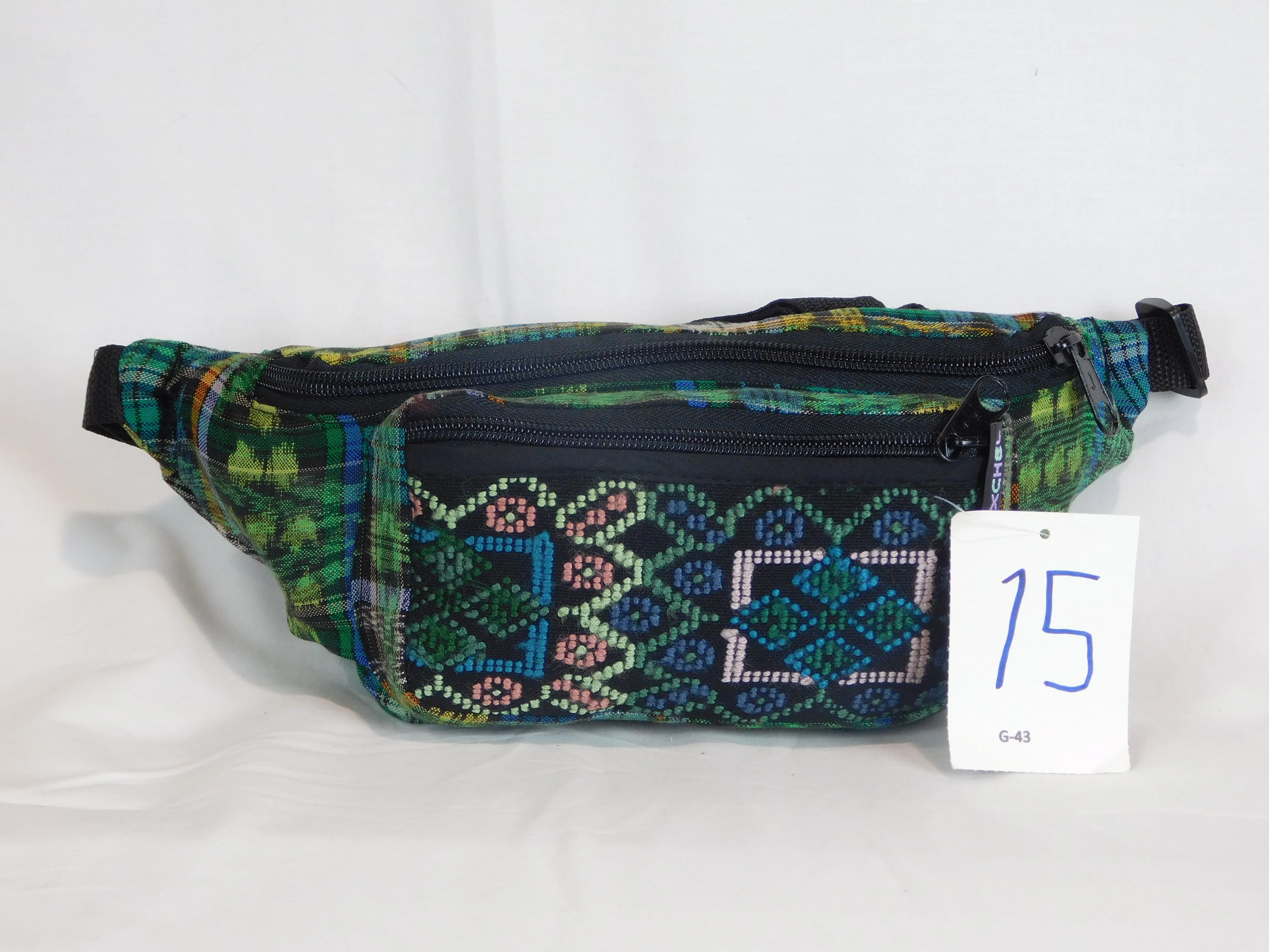 Extra large 3 pocket waist pack in hand woven cotton.