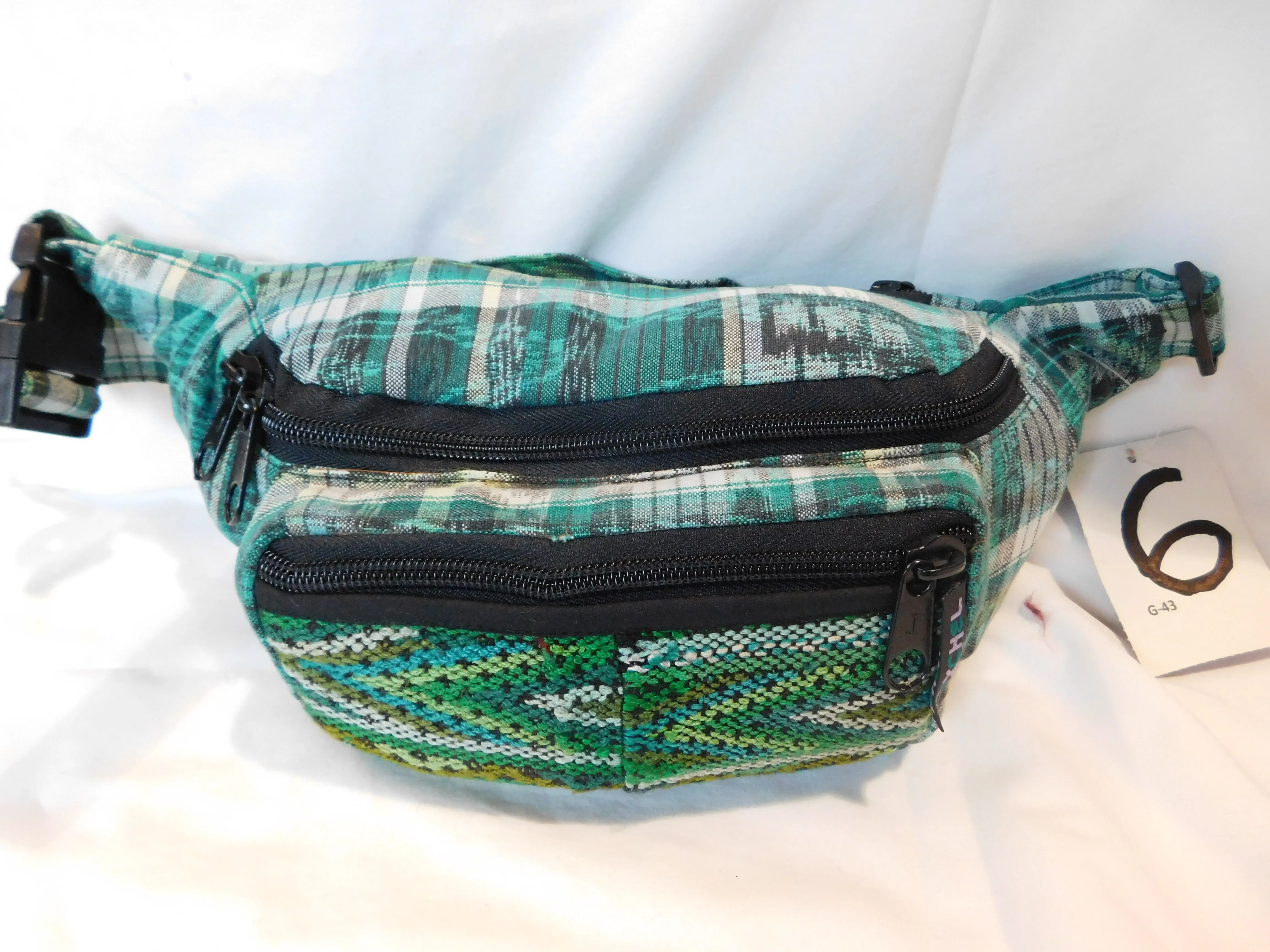 Extra large 3 pocket waist pack in hand woven cotton.