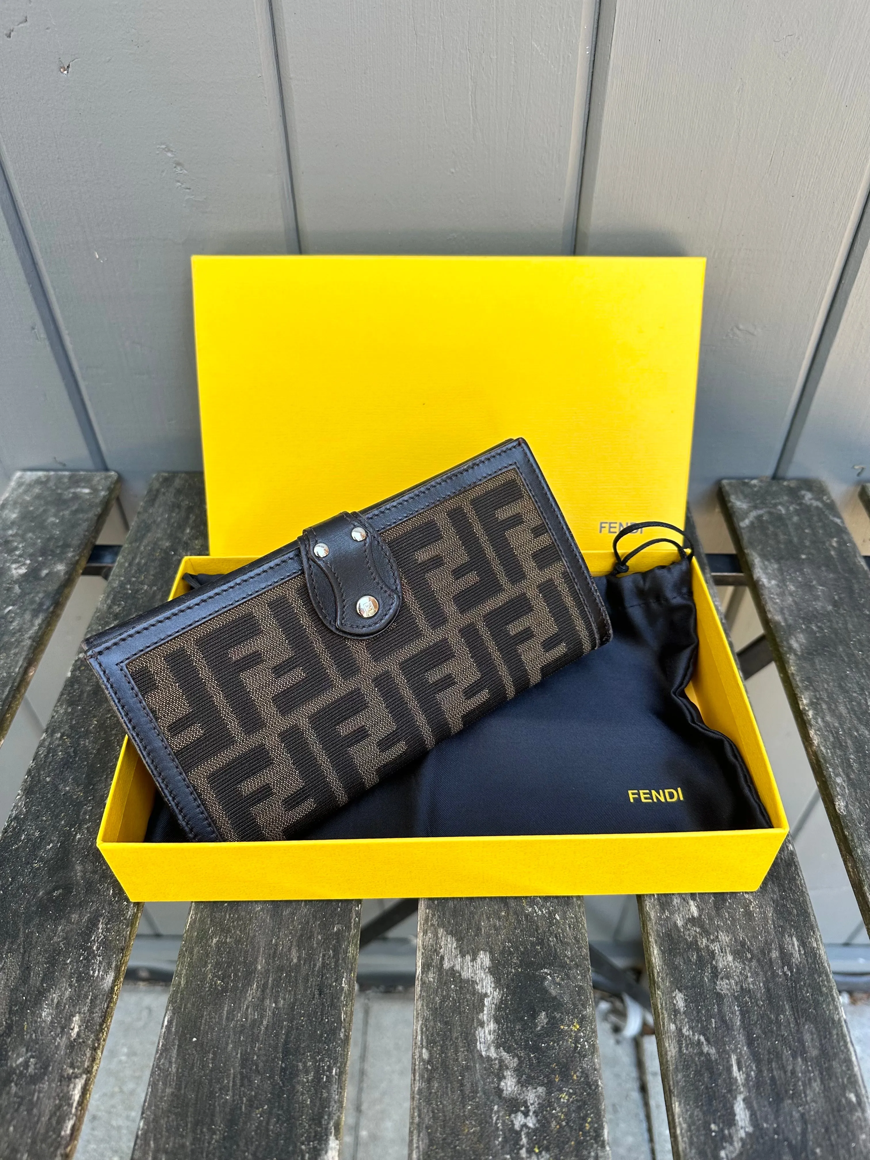 FENDI Zucca Print Canvas Leather Wallet