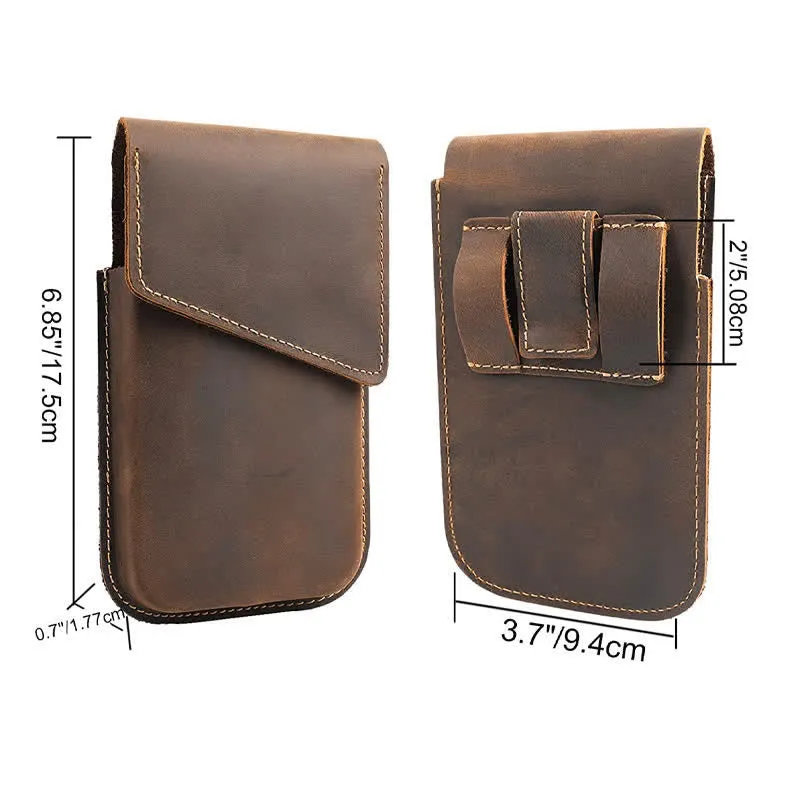 Flip Cellphone Case Magnetic Genuine Leather Belt Bag