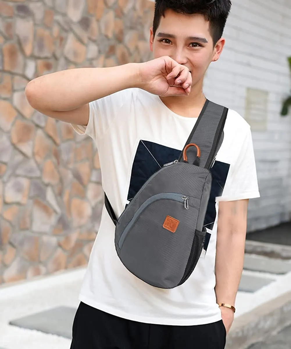 Fly Fashion Nylon Cross Body Chest Sling Bags for Mens & Womens Stylish Sling Shoulder Bag Compact Outdoor Crossbody Messenger Backpack- Grey