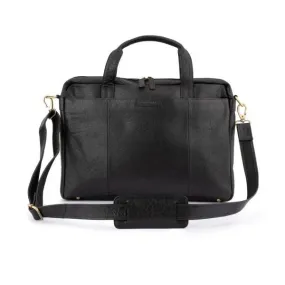 Franco Bonini - 15-0024BFK 2 Handle Leather Briefcase w Shoulder strap - Black