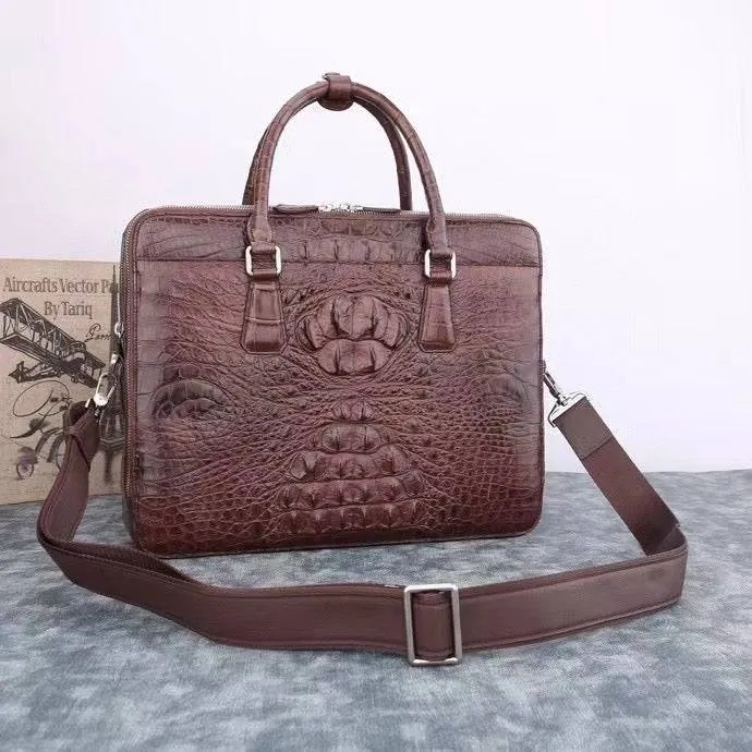 Genuine Crocodile Leather Double Zipper Briefcase