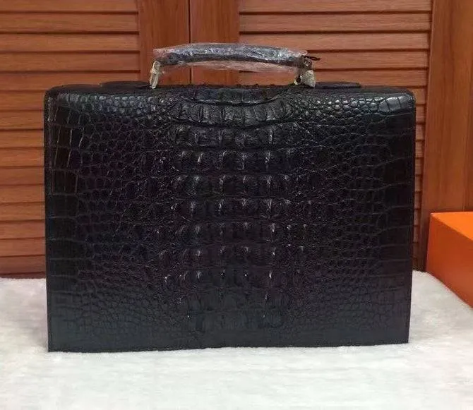 Genuine Crocodile Skin Bone Leather Briefcase 3165 Black