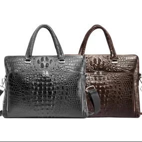 Genuine Leather Crocodile Patterned Laptop Bag for Men - Business-Ready A4 Briefcase