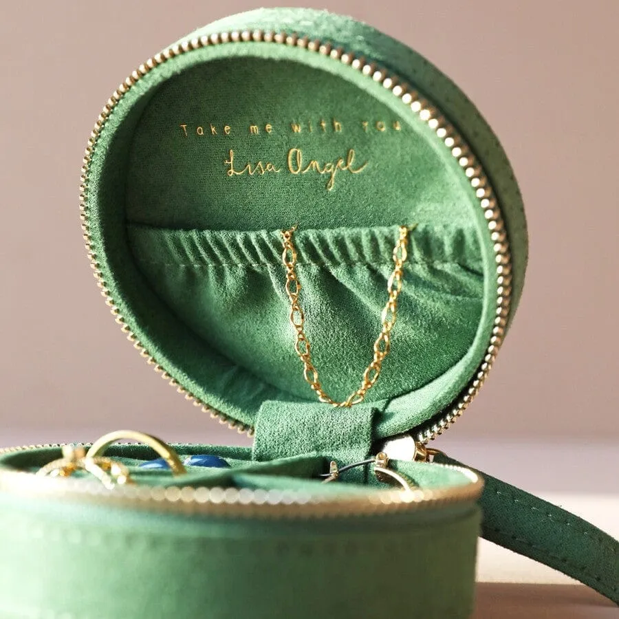 Green Sun and Moon Embroidered Round Jewelry Box