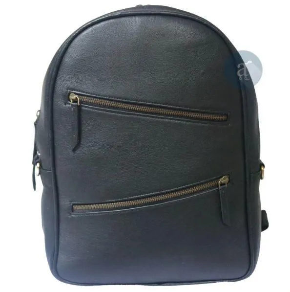 Handmade Black Leather Backpack For Unisex .