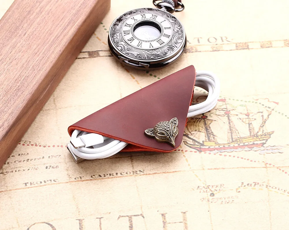 Handmade Triangle Leather Cord Keeper/Organizer