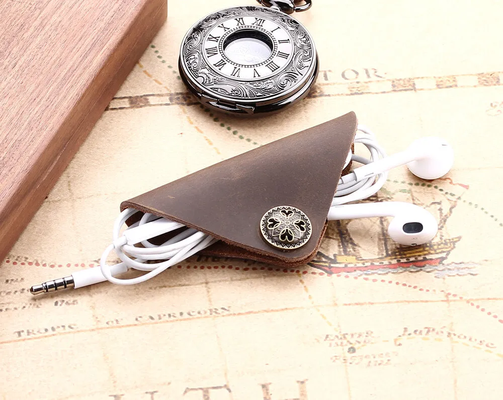 Handmade Triangle Leather Cord Keeper/Organizer