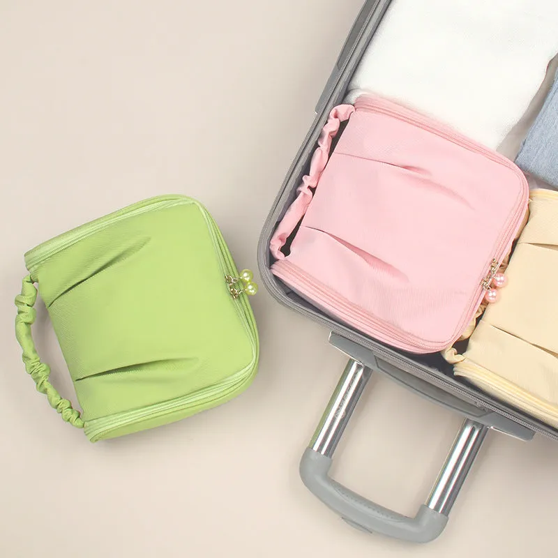 Hanging toiletry bag travel hook portable storage bag fashion pleated portable cosmetic bag