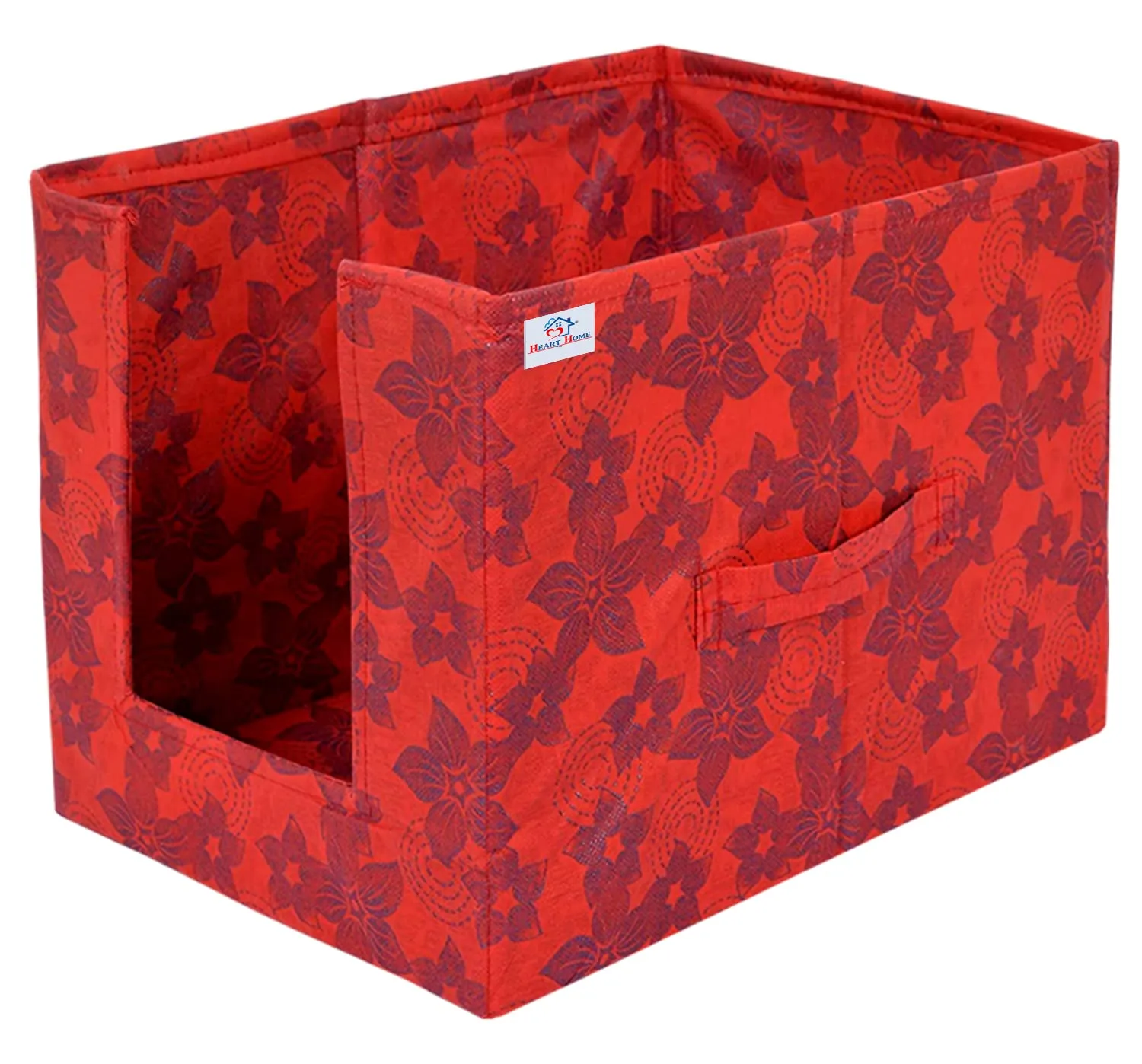 Heart Home Metallic Flower Printed Non-Woven Foldable Shirt Stacker Closet Organizer With Handles- Pack of 2 (Red)-HS43HEARTH26458