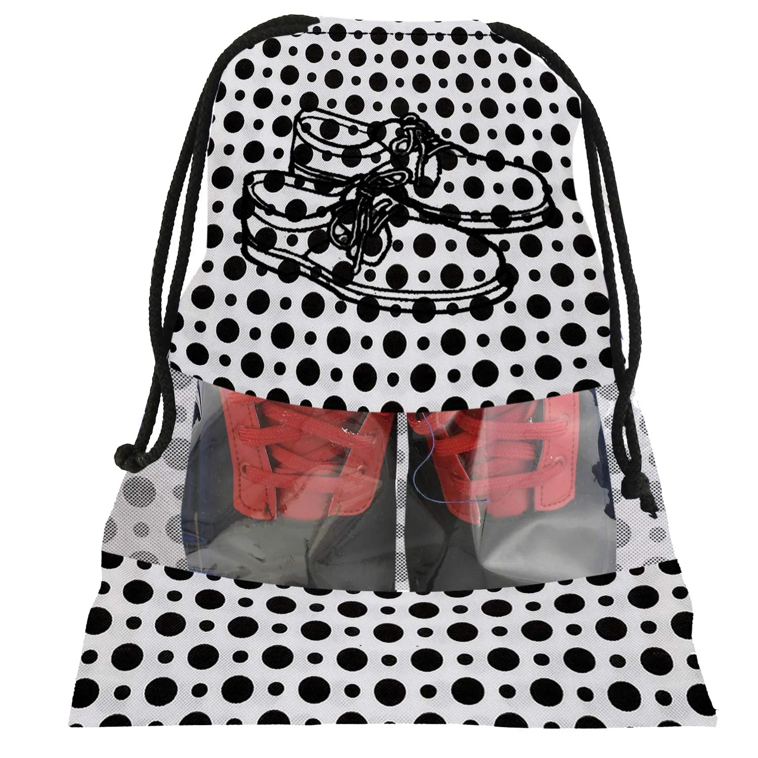 Heart Home Portable Travel Shoe Bags Dust-Proof Shoe Organizer Space Saving Storage Bags, Polka Dots Print (Set of 6,Black & White), L (HS_36_HEARTH018656)