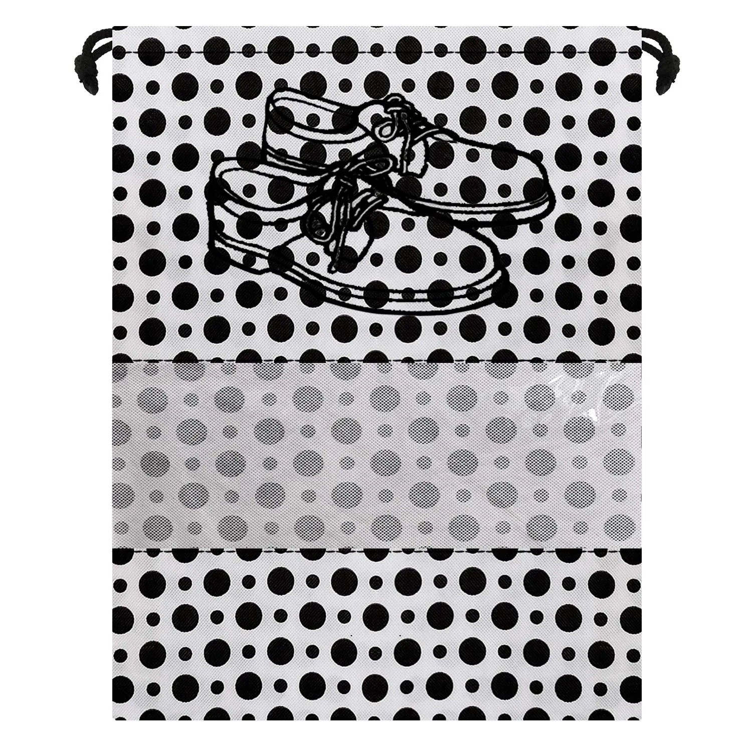 Heart Home Portable Travel Shoe Bags Dust-Proof Shoe Organizer Space Saving Storage Bags, Polka Dots Print (Set of 6,Black & White), L (HS_36_HEARTH018656)