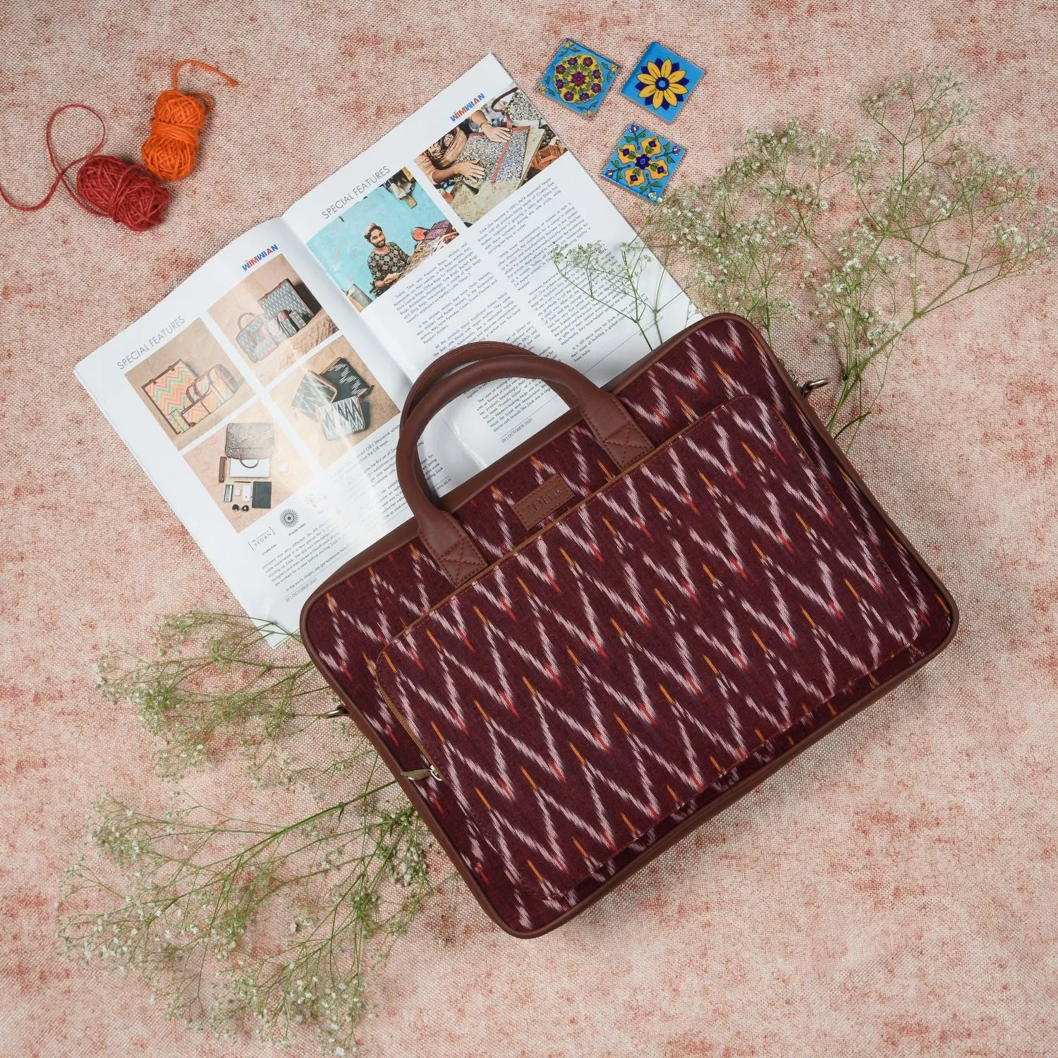 Ikat Brown Multi Wave Laptop Bag