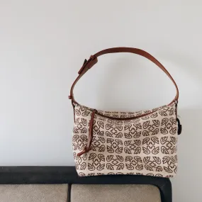 Jacquard Canvas Hobo Bag With Leather Trim