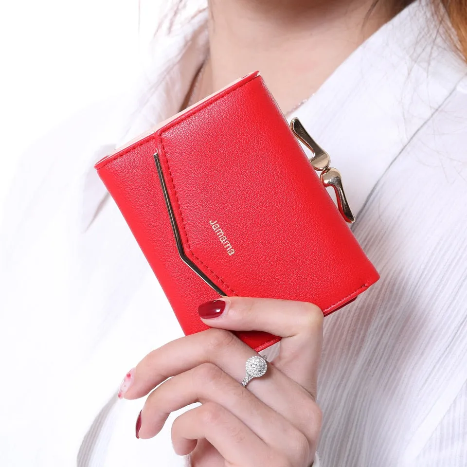 Jamarna Wallet Female PU Leather Women Wallets Hasp Coin Purse Wallet Female Vintage Fashion Women Wallet Small Card Holder Red