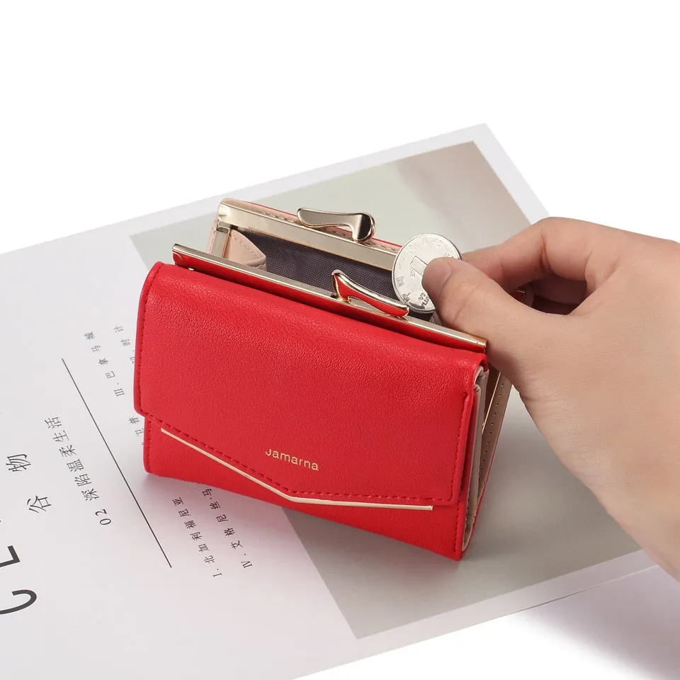 Jamarna Wallet Female PU Leather Women Wallets Hasp Coin Purse Wallet Female Vintage Fashion Women Wallet Small Card Holder Red