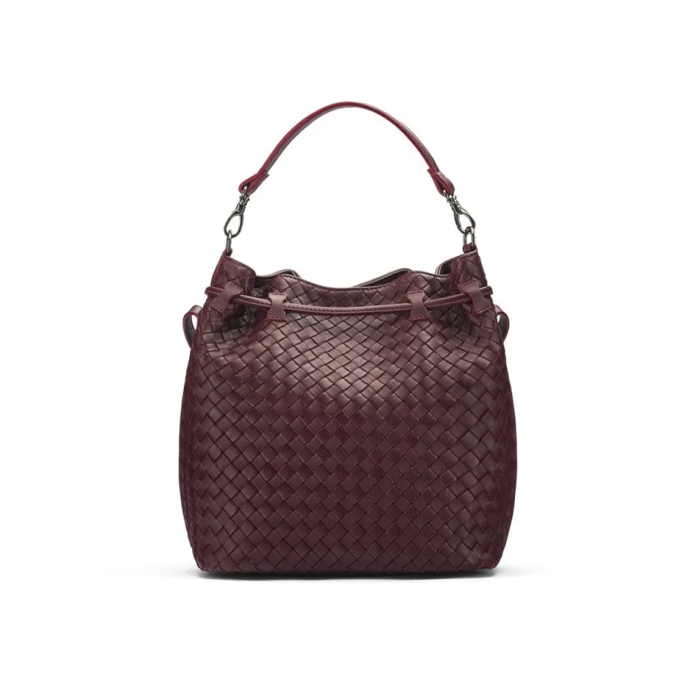 Kelly Woven Leather Bucket Bag - Burgundy