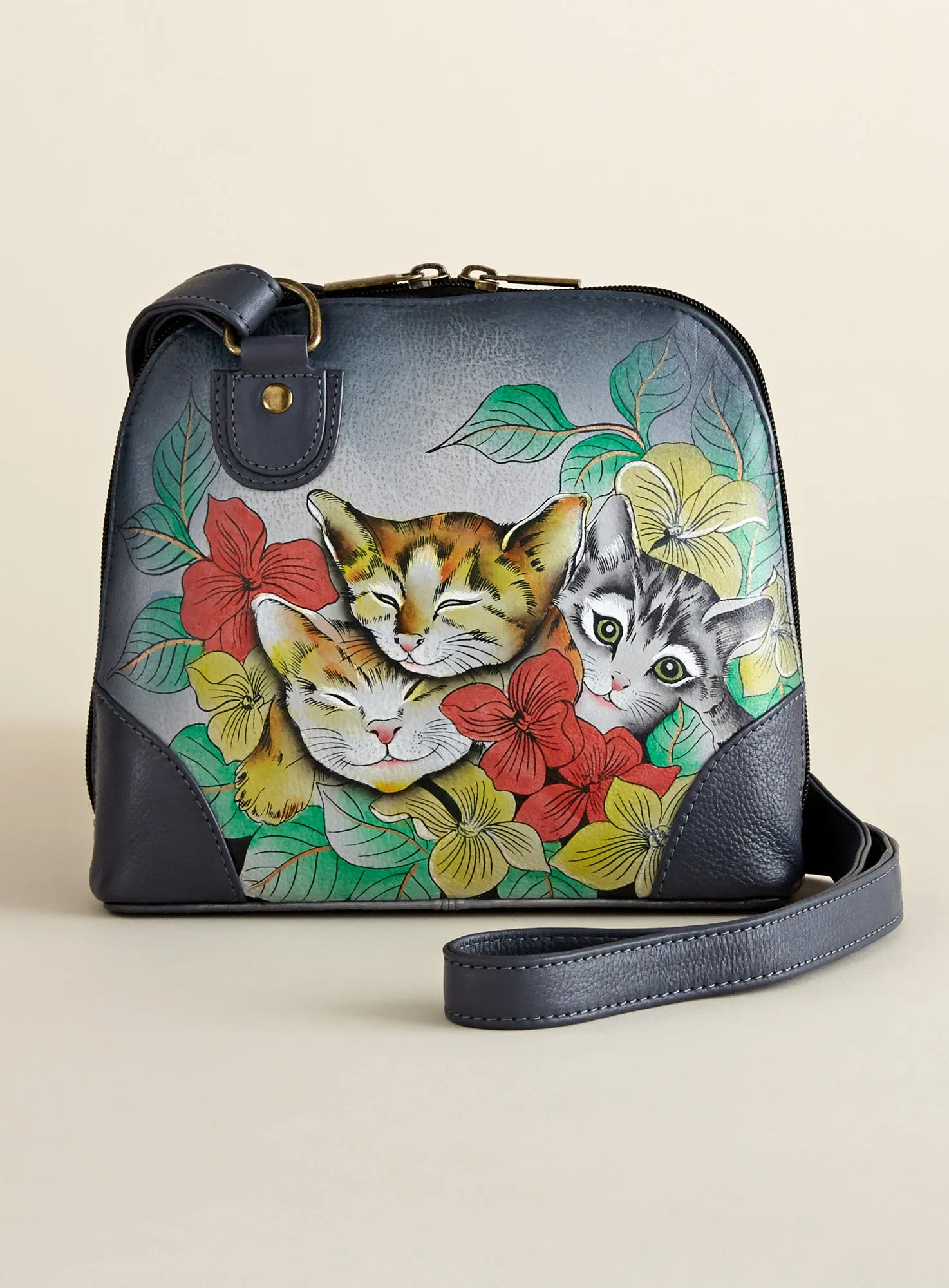 Kitten Trio Hand-painted Leather Organizer Purse