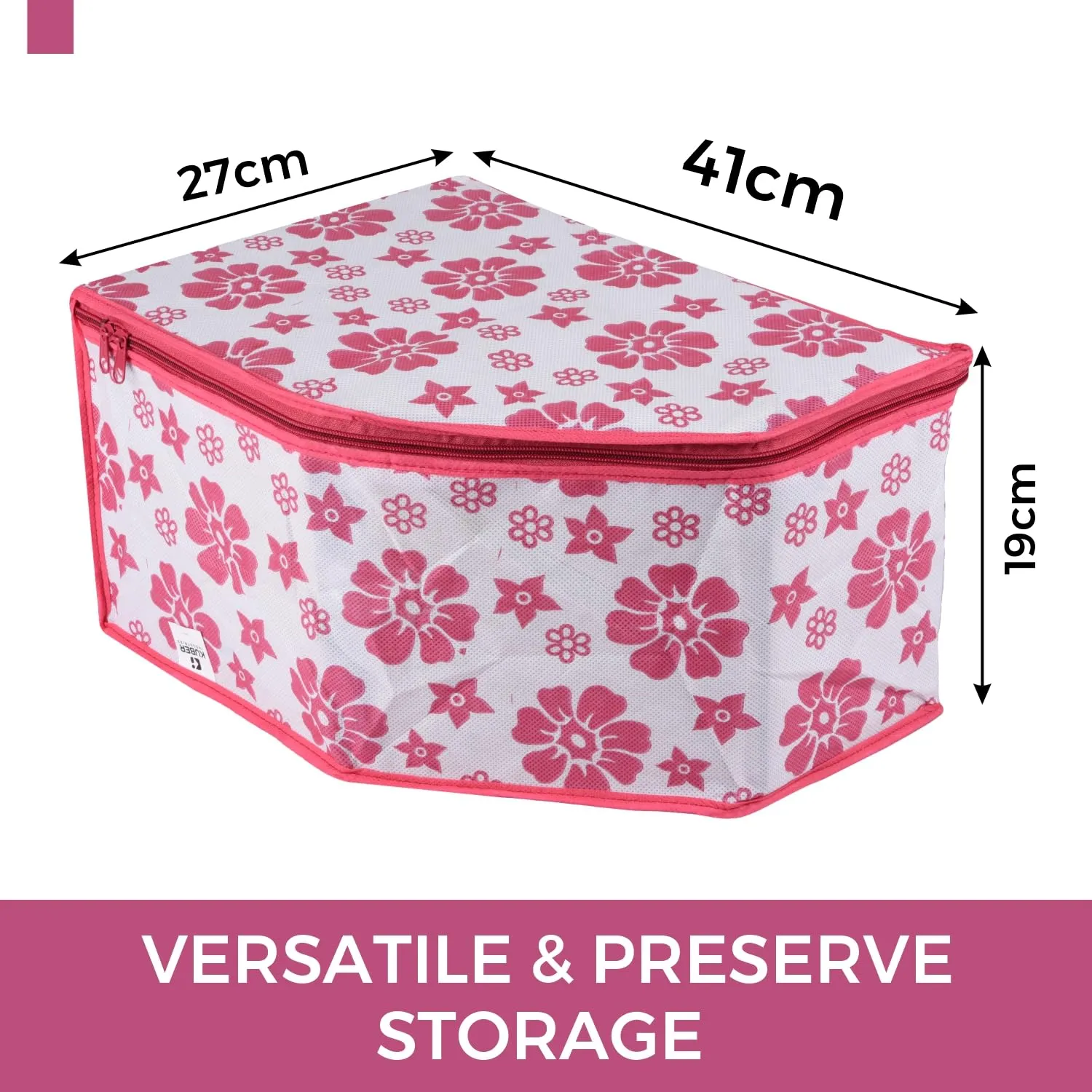 Kuber Industries Blouse Cover | Clothes Storage Bag | Zipper Wardrobe Organizers | Non-Woven Clothes Organiser | Side Transparent Blouse Organizer | Flower-Design | Pack of 12 | Pink