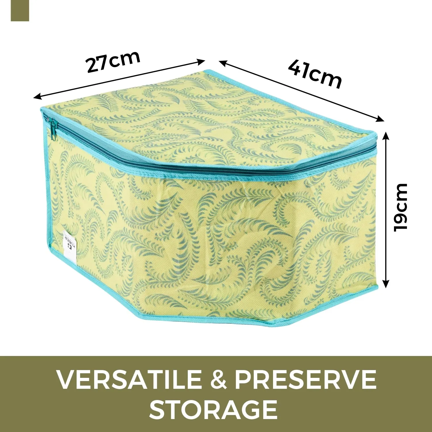 Kuber Industries Blouse Cover | Clothes Storage Bag | Zipper Wardrobe Organizers | Non-Woven Clothes Organiser | Side Transparent Blouse Organizer | Leaf-Design | Pack of 12 | Green