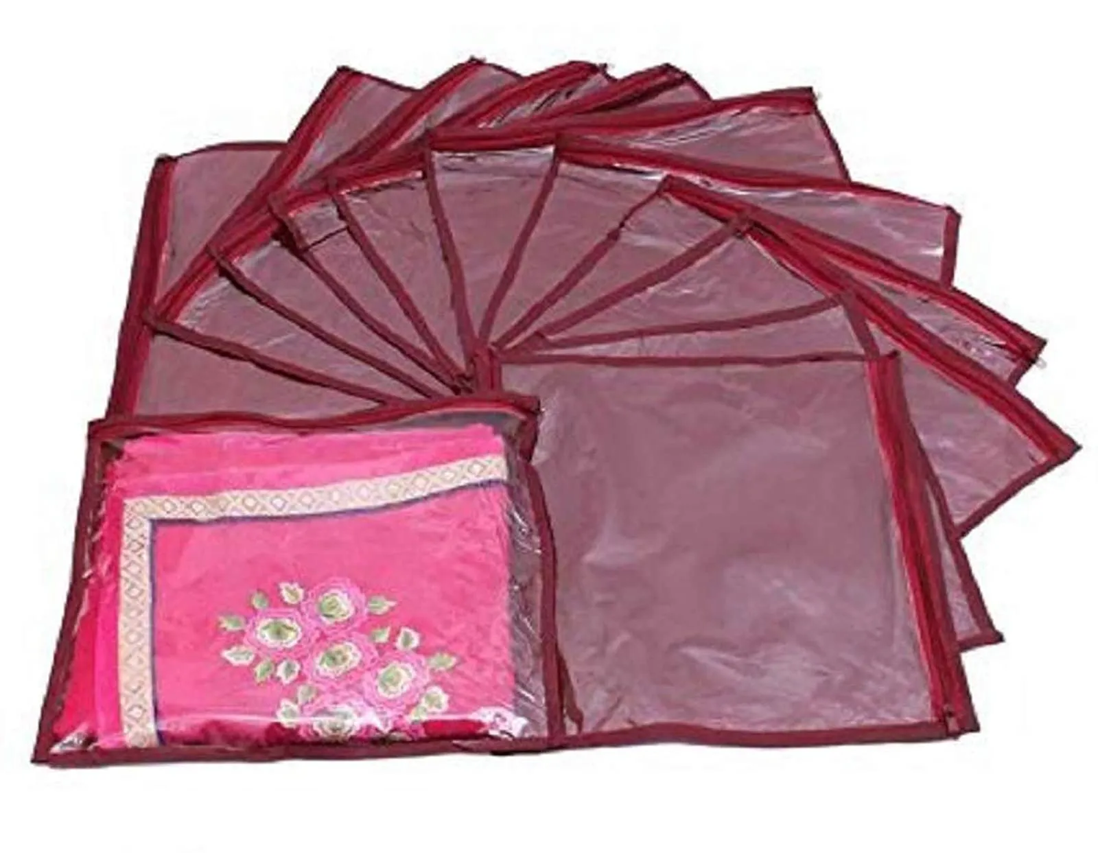 Kuber Industries Clothes Organizer For Wardrobe (Pack of 12) - Single Storage Organizer For Saree | Salwar Suit | Lehenga Chunni - Dress Organizer For Wardrobe - Single Saree Covers With Zip (Maroon)