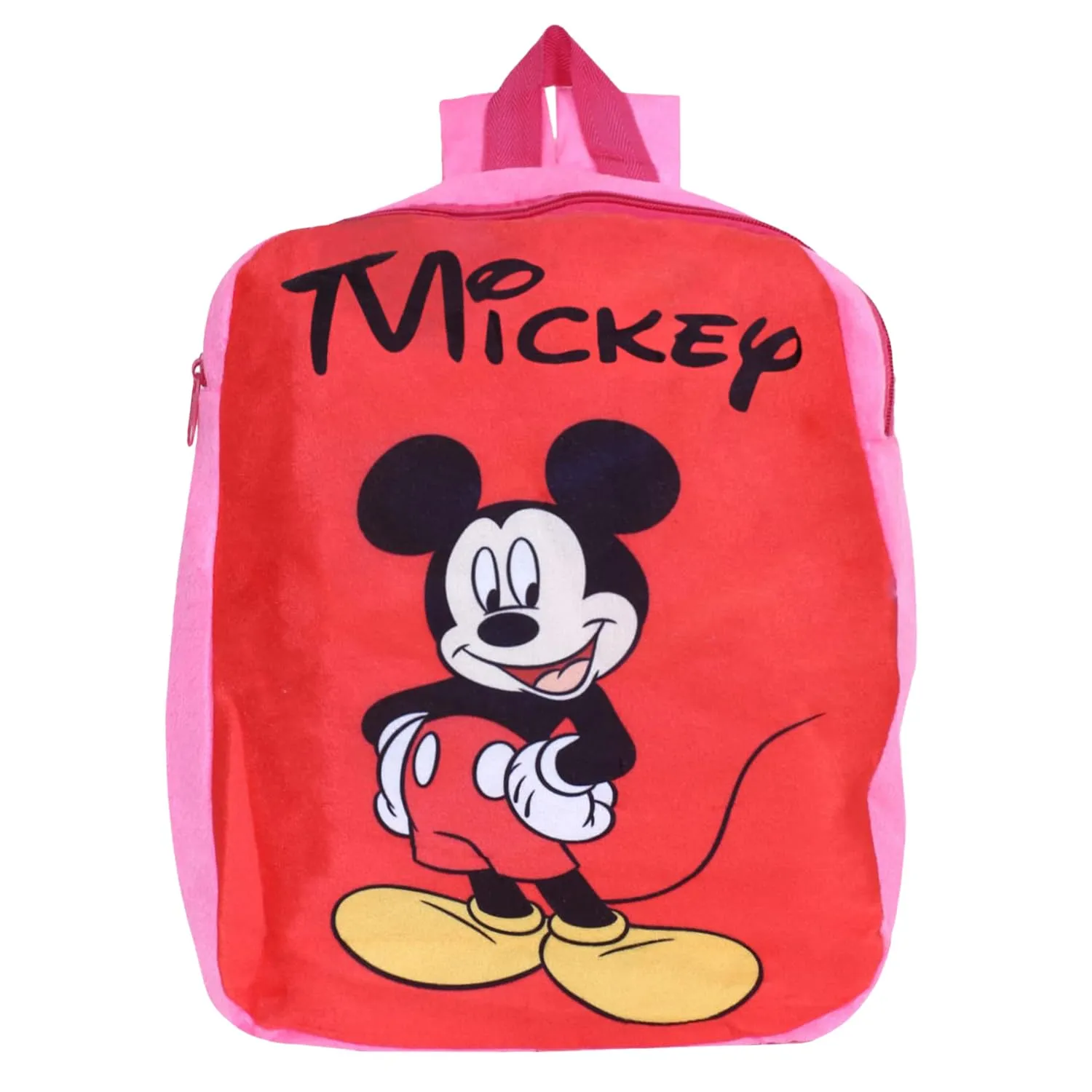 Kuber Industries Disney Mickey School Bag | Velvet Kids School Bags | Student Bookbag | School Bag for Girls & Boys | School Backpack for Kids | 2 Compartments | Red & Pink