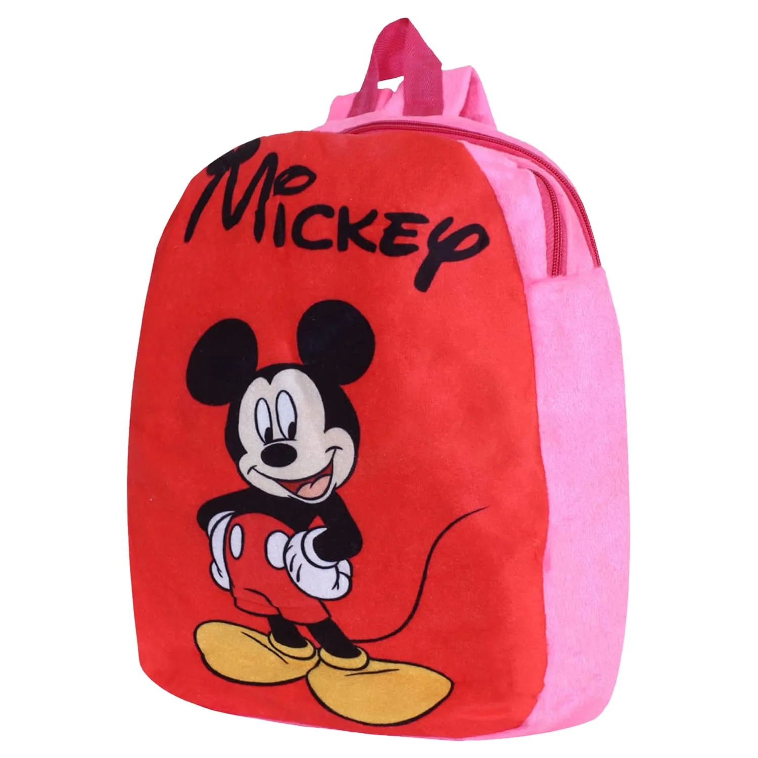 Kuber Industries Disney Mickey School Bag | Velvet Kids School Bags | Student Bookbag | School Bag for Girls & Boys | School Backpack for Kids | 2 Compartments | Red & Pink