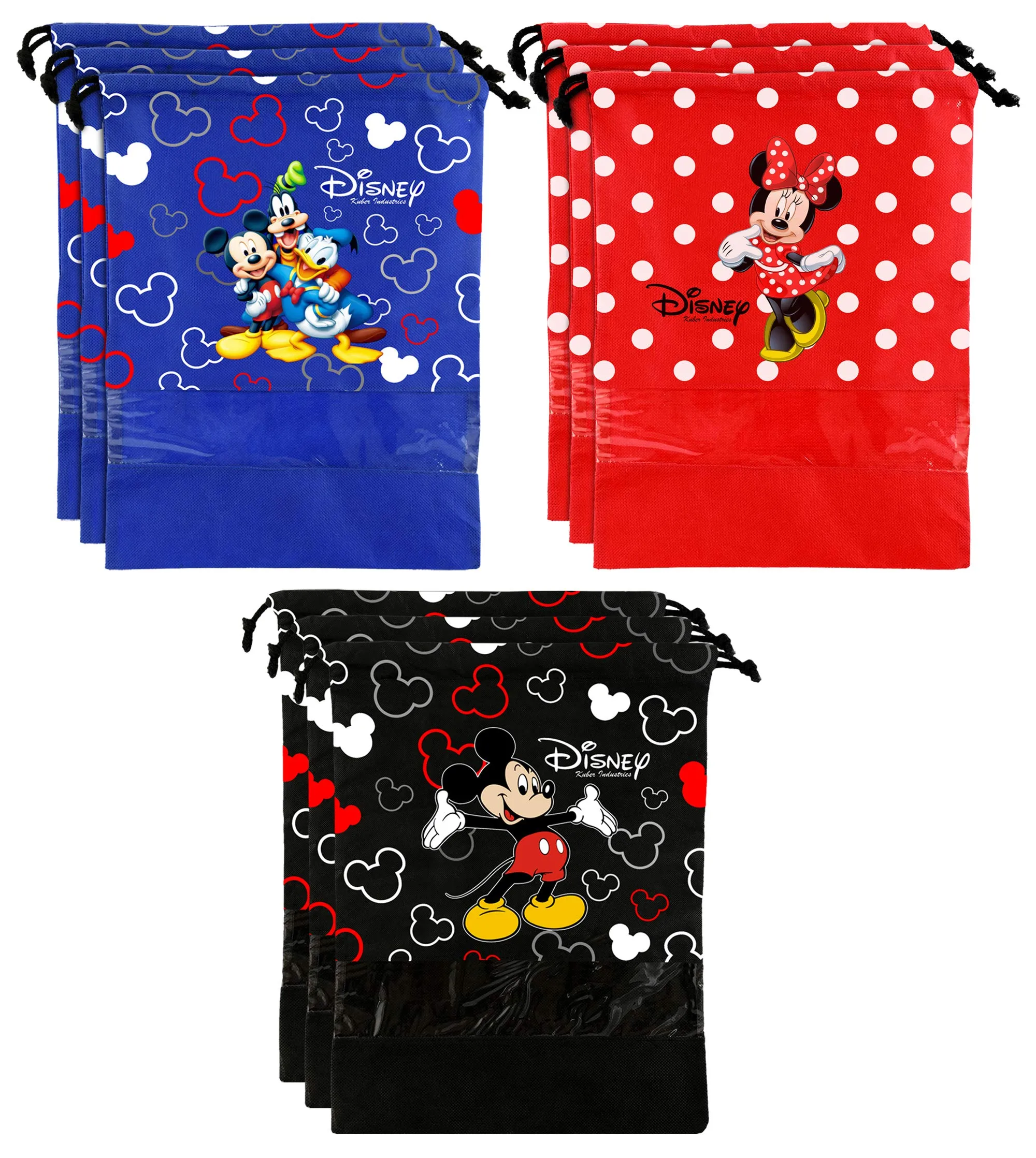 Kuber Industries Disney Print 9 Piece Non Woven Travel Shoe Cover, String Bag Organizer (Black & Royal Blue & Red) -HS_35_KUBMARTS18033