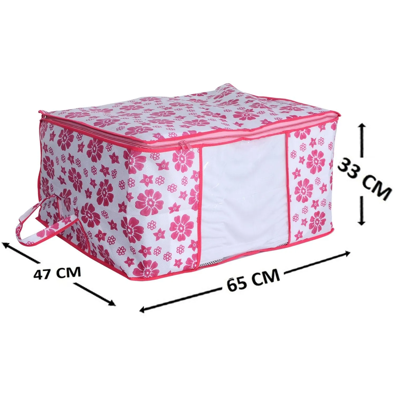 Kuber Industries Flower Printed Non Woven 3 Pieces Saree Cover and 2 Pieces Underbed Storage Bag, Cloth Organizer for Storage, Blanket Cover Combo Set (Pink) - CTKTC038609