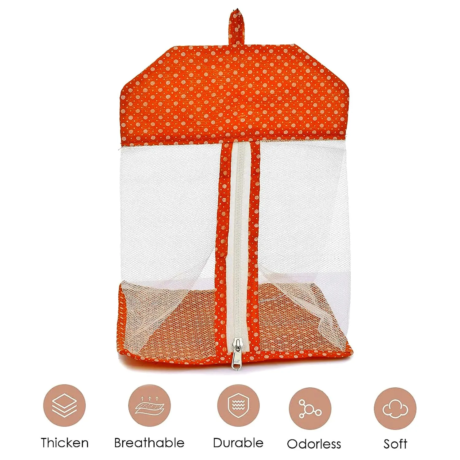 Kuber Industries Hanging Organizer | Net Hanging Undergarment Organizer | Versatile Dot Print Storage Bag | Undergarment Bag for Bathroom | Home | Pack of 2 | Orange