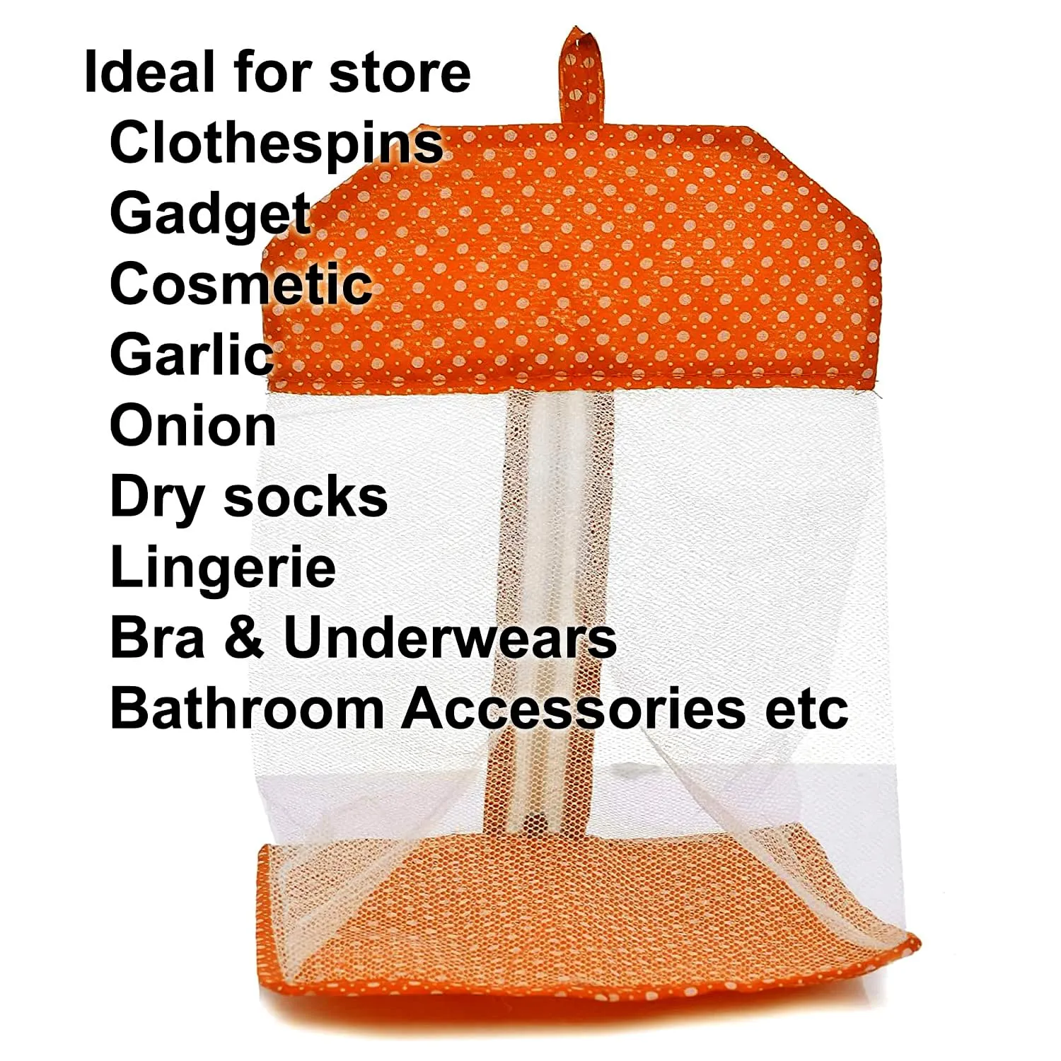 Kuber Industries Hanging Organizer | Net Hanging Undergarment Organizer | Versatile Dot Print Storage Bag | Undergarment Bag for Bathroom | Home | Pack of 2 | Orange