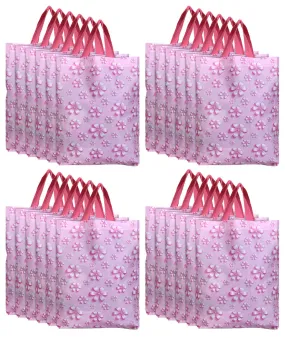 Kuber Industries Non Woven Flower Print Carry Bags with Handles - F_26_KUBBMART016972 - (Pink, 26 cm x 11 cm x 38 cm) -Eco friendly material & paper, Pack of 24